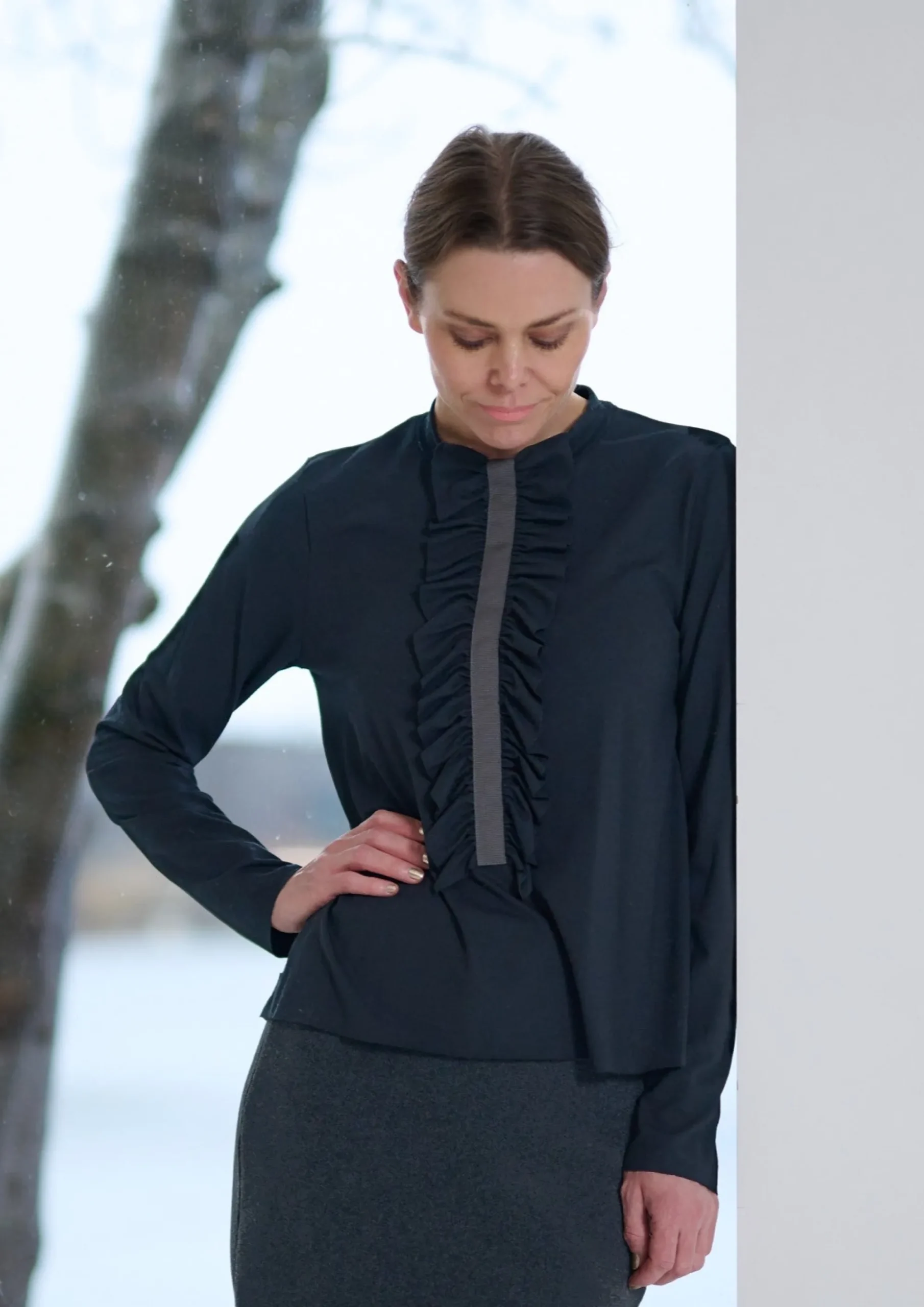 Henriette Steffensen Copenhagen BLUSE M/ RÜSCHEN | 96090 BLACK New