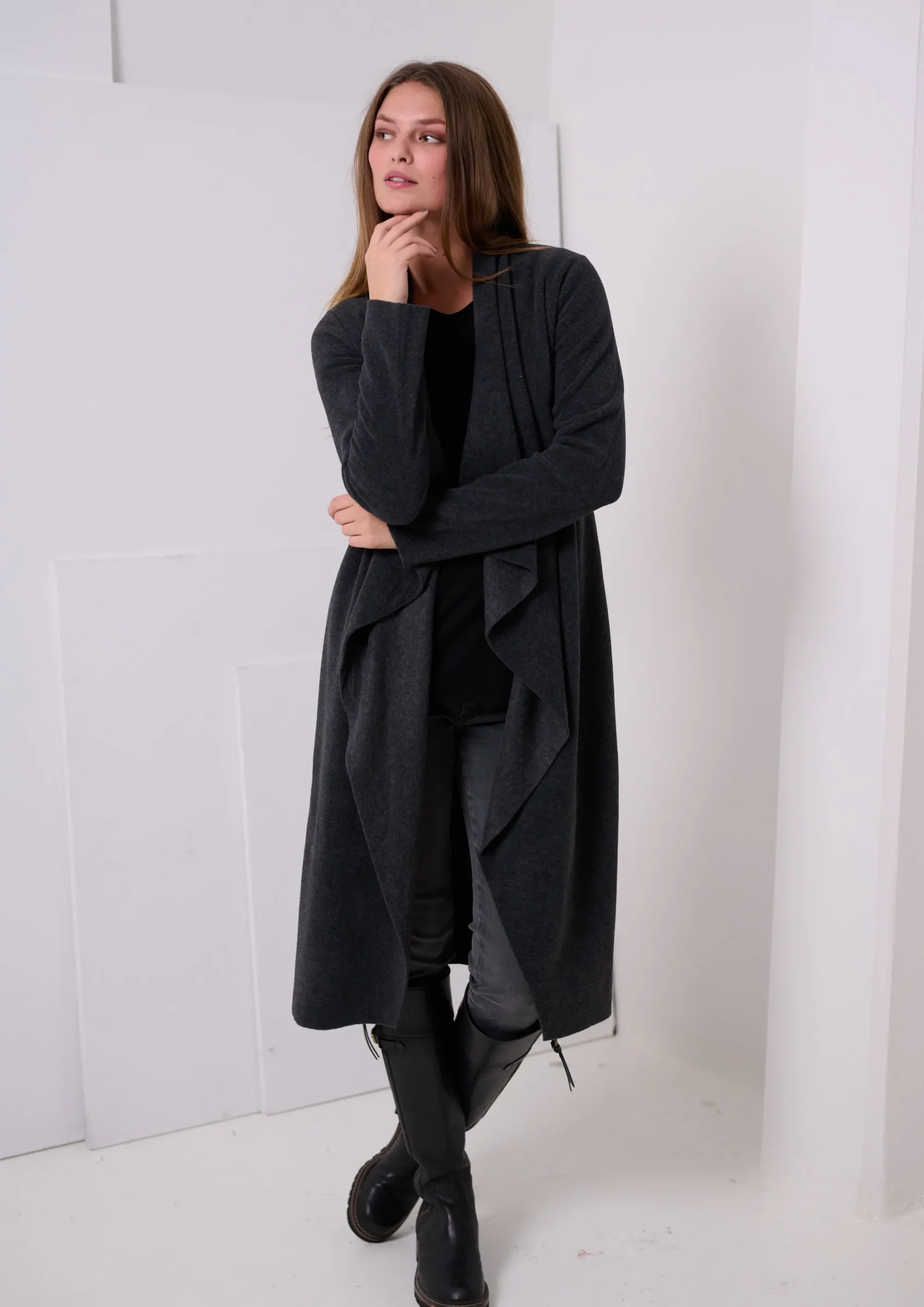 Henriette Steffensen Copenhagen LANGE CARDIGAN M/ WASSERFALL | 7131 SOFT BLACK Discount